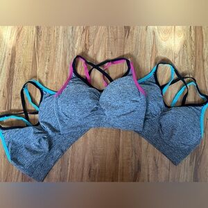 Heather Gray Sports Bra Set of 3 with Pink and Blue Accents